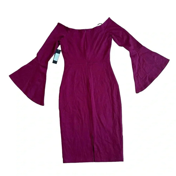 Lulus Burgundy Dress All She Wants Off the shoulder Mini Bell Sleeves S NWT - Picture 6 of 12